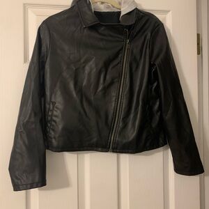 Wonder Nation Faux leather Moto Jacket Lined with Light Gray Hoodie